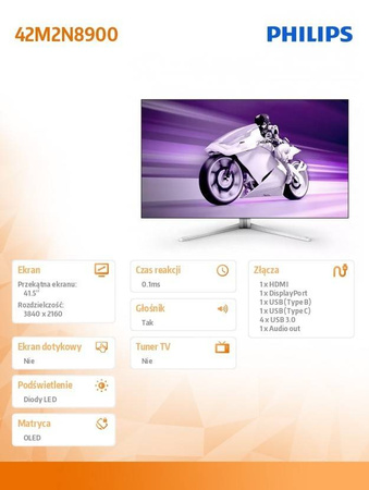 PHILIPS MONITOR 42 CALE EVNIA 42M2N8900 OLED 4K HDMI DP USB-C HDR HAS AMBIGLOW