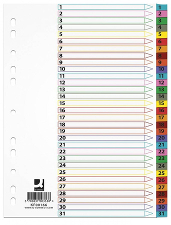 PRZEKŁADKI 1-31 A4 Q-CONNECT MYLAR MIX KOLORÓW KARTON 170G/M² 31KART