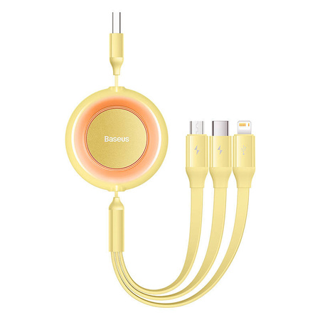 KABEL USB 3W1 BASEUS BRIGHT MIRROR 2, MICRO USB / LIGHTNING / USB-C, PŁASKI, 3.5A, 1.1M (ŻÓŁTY)