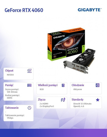 GIGABYTE KARTA GRAFICZNA GEFORCE RTX 4060 OC LOW PROFILE 8G GDDR6 128BIT 2HDMI/2DP