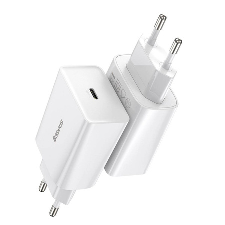 ŁADOWARKA SIECIOWA BASEUS SPEED MINI QUICK CHARGER, USB-C, PD, 3A, 20W (BIAŁA)
