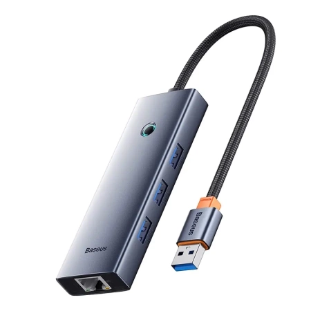 Hub Baseus UltraJoy Series Lite 4-Port (USB do USB 3.0*3+RJ45*1+USB-C 5V) (szary)