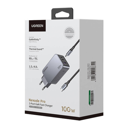 Ładowarka sieciowa UGREEN Nexode Pro 100W USB 2xUSB-C (szara)
