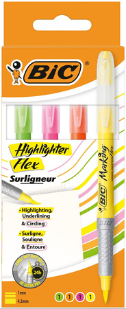 ZAKREŚLACZ BIC HIGHLIGHTER FLEX 950470 MIX*4 PĘDZELEK 1-4MM 4SZT