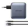 Ładowarka sieciowa Vention 3x USB-C, 1x USB-A, (100W/100W/30W/30W) (szara) z kablem USB-C do USB-C (1m) (czarny)