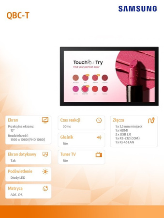 SAMSUNG MONITOR DOTYKOWY 13 CALI QB13C-T LH13QBCTBGBXEN