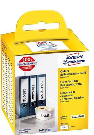 Etykiety samoprzylepne 59x190mm na segregatory AVERY ZWECKFORM trwałe, w rolce do druk. term. AS0722480 białe 110 szt