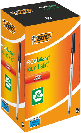 DŁUGOPIS BIC ROUND STIC ECOLUTIONS 8932392 CZARNY 1.0MM PRZEZROCZYSTA OBUDOWA