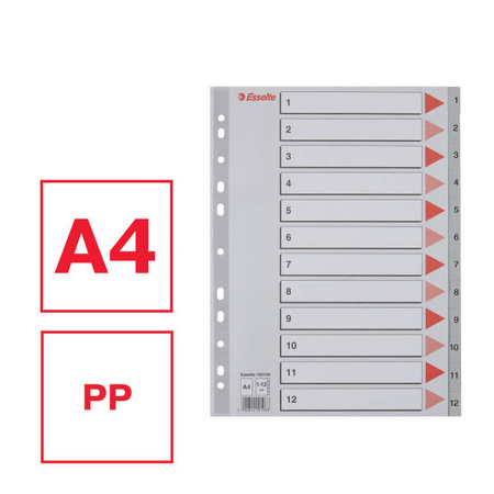 PRZEKŁADKI 1-12 A4 ESSELTE 100106 SZARY PP