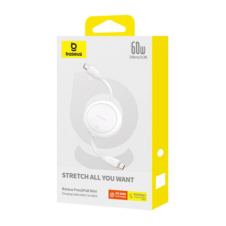 KABEL USB BASEUS FREE2PULL MINI USB-C DO USB-C, 60W, 1, (BIAŁY)