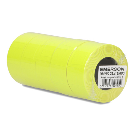 ETYKIETY SAMOPRZYLEPNE 23X16MM DO METKOWNIC EMERSON ŻÓŁTE 5 ROLEK*600SZT