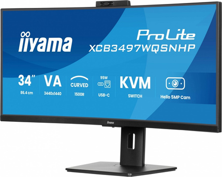 IIYAMA MONITOR 34 CALE XCB3497WQSNPH-B1,VA,UWQHD,1500R,USB-C DOCK 95W, RJ45, KVM,2X5W, KAMERA 5MP, /5Y/