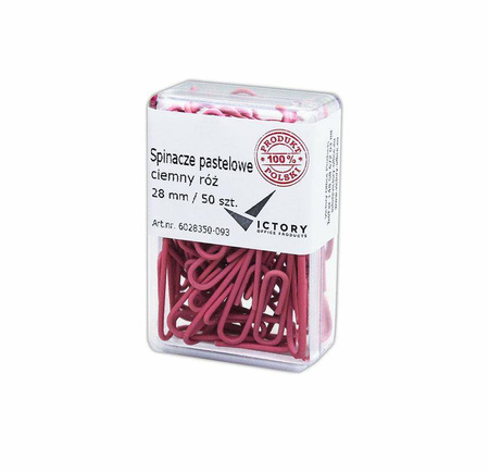 SPINACZE OKRĄGŁE 28MM VICTORY OFFICE PRODUCTS 6028350-093 PASTELOWE CIEMNORÓŻOWE METALOWEPOWLEKANE W POJEMNIKU PLASTIKOWYM 50SZT