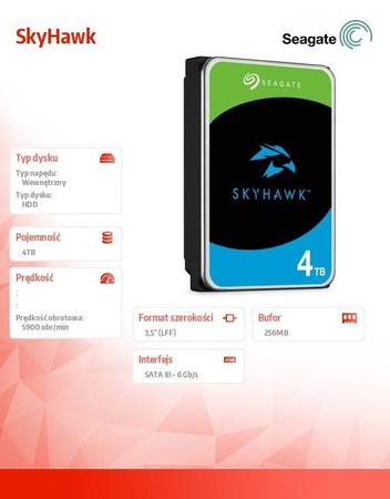 SEAGATE DYSK SKYHAWK 4TB 3,5' 64MB ST4000VX016