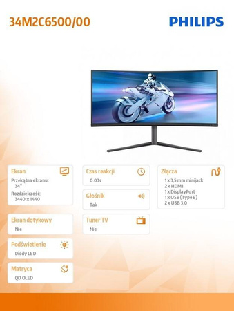 PHILIPS MONITOR 34 CALE ZAKRZYWIONY EVNIA 34M2C6500 QD OLED