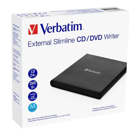 NAGRYWARKA ZEWNĘTRZNA VERBATIM CD/DVD 53504 SLIMLINE USB 2.0 CZARNA