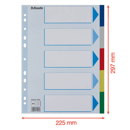 PRZEKŁADKI A4 ESSELTE 15259 MIX PP 5SZT
