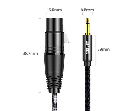 UGREEN AV182 KABEL XLR ŻEŃSKI DO JACK 3.5 MĘSKI - 2M (CZARNY)