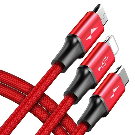 KABEL USB BASEUS RAPID 3W1 TYP C / LIGHTNING / MICRO 3A 1.2M (CZERWONY)