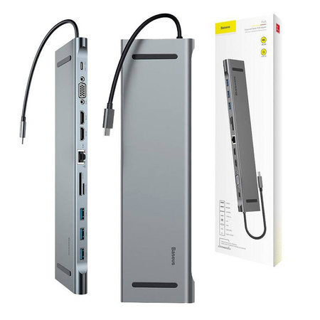 ADAPTER 11W1 BASEUS ENJOYMENT, HUB USB-C DO 2X HDMI, 3X USB 3.0, VGA, RJ45, USB-C PD, SD/MICROSD, JACK 3,5MM