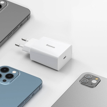 ŁADOWARKA SIECIOWA BASEUS SPEED MINI QUICK CHARGER, USB-C, PD, 3A, 20W (BIAŁA)