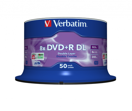 VERBATIM DVD+R DL, DOUBLE LAYER MATT SILVER, 43758, 8.5GB, 8X, SPINDLE, 50-PACK, 12CM, DO ARCHIWIZACJI DANYCH
