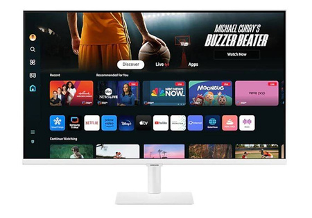 SAMSUNG MONITOR 32 CALE SMART M70D VA 3840X2160 UHD 16:9 2XHDMI 3XUSB 2.0 1XUSB-C (65W) 4MS 60HZ WIFI/BT GŁOŚNIKI PŁASKI BIAŁY 2YD2D