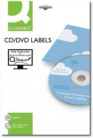ETYKIETY SAMOPRZYLEPNE NA CD/DVD Q-CONNECT BIAŁE 100ARK*2SZT