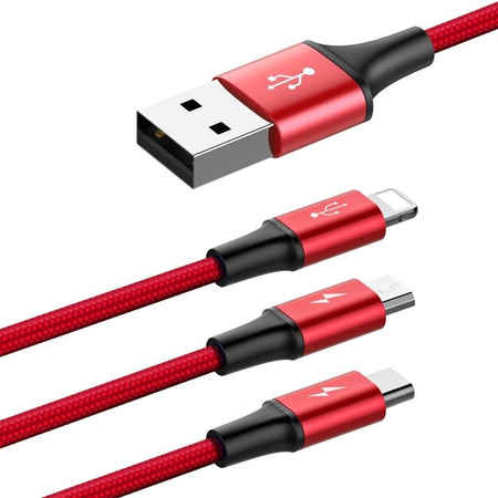 KABEL USB BASEUS RAPID 3W1 TYP C / LIGHTNING / MICRO 3A 1.2M (CZERWONY)