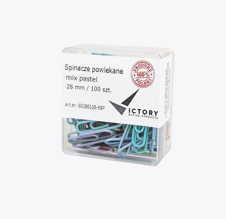 SPINACZE OKRĄGŁE 28MM VICTORY OFFICE PRODUCTS 60286100-99P MIX KOLORÓW METALOWEPOWLEKANE W POJEMNIKU PLASTIKOWYM 100SZT