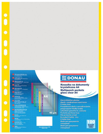 KOSZULKI KRYSTALICZNE A4 DONAU ŻÓŁTY BRZEG PP 40MIC 100SZT