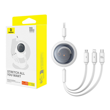 KABEL 3W1 BASEUS FREE2DRAW USB DO M+L+C 100W, 1,1 M (BIAŁY)