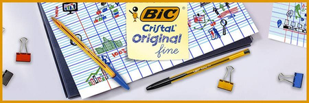 DŁUGOPIS JEDNORAZOWY BIC CRISTAL ORIGINAL FINE 872730 NIEBIESKI 0.8MM PRZEZROCZYSTA POMARAŃCZOWA OBUDOWA
