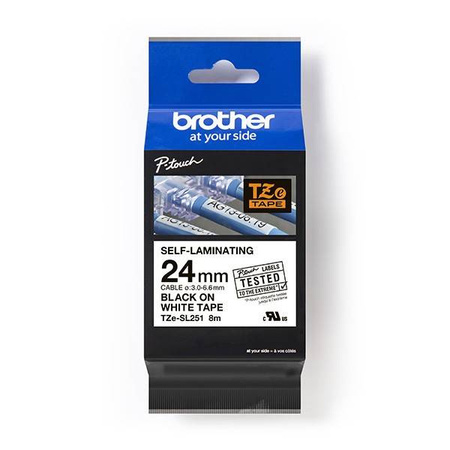 BROTHER ORYGINALNY TAŚMA DO DRUKAREK ETYKIET, BROTHER, TZE-SL251, CZARNY DRUK/BIAŁY PODKŁAD, LAMINOWANE, 8M, 24MM