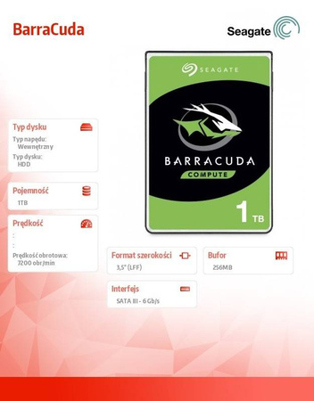 SEAGATE DYSK BARRACUDA 1TB 3,5 256MB ST1000DM014