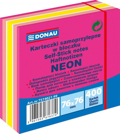 KARTECZKI SAMOPRZYLEPNE 76X76MM DONAU MIX NEON-PASTEL 400KART