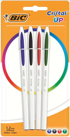 DŁUGOPIS BIC CRISTAL UP 949871 MIX 1.2MM BIAŁA OBUDOWA BLISTER 4SZT