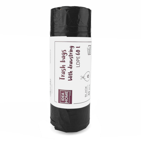 WORKI NA ŚMIECI Z TAŚMĄ LDPE CZARNE 60L 40SZT