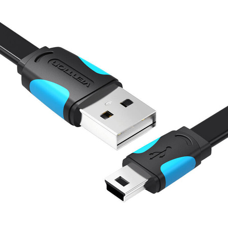 PŁASKI KABEL USB 2.0 A DO MINI 5 PINOWY VENTION VAS-A14-B100 2A 1M CZARNY