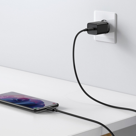ŁADOWARKA SIECIOWA BASEUS SUPER SI QUICK CHARGER 1C 25W Z PRZEWODEM USB-C DO USB-C 1M (CZARNA)