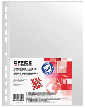 KOSZULKI GROSZKOWE A4 OFFICE PRODUCTS PP 40MIC 200SZT
