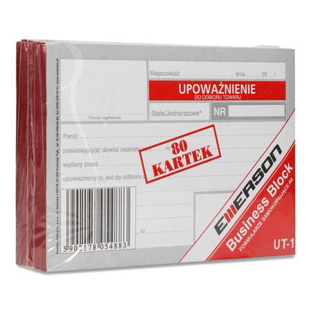 DRUK AKCYDENSOWY UPOWAŻNIENIE DO ODBIORU TOWARU A6 EMERSON UT-1 WIELOKOPIA 80 KART. 5 BL.