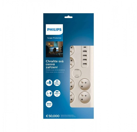 PHILIPS LISTWA ANTYPRZEPIĘCIOWA 6 GNIAZD AC FR 40W, 2 M