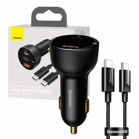 Ładowarka samochodowa Baseus Superme USB, USB-C, 100W + kabel USB-C(czarna)