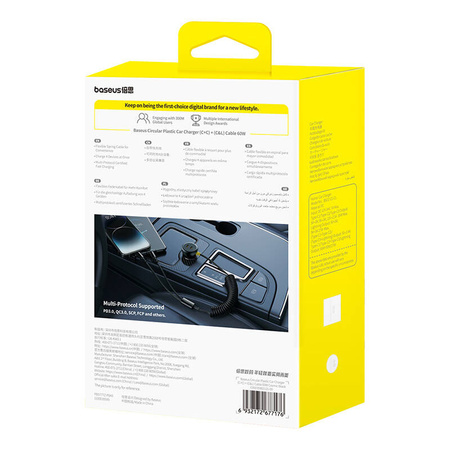 ŁADOWARKA SAMOCHODOWA 60W BASEUS USB-C + KABEL LIGHTNING (CZARNA)