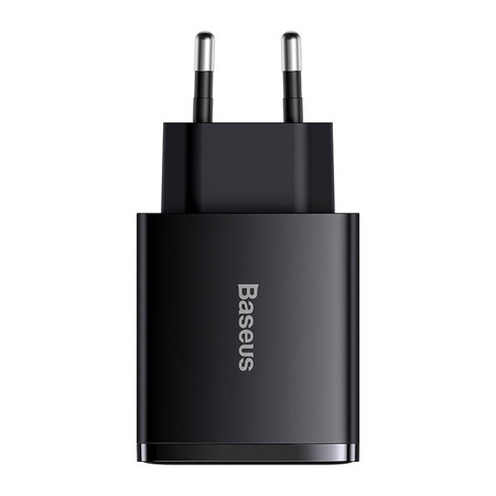 ŁADOWARKA SIECIOWA BASEUS COMPACT QUICK CHARGER, 2XUSB, USB-C, PD, 3A, 30W (CZARNA)