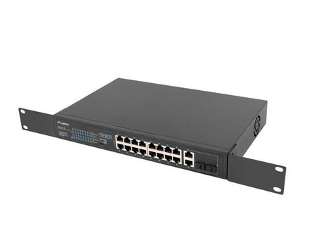 LANBERG PRZEŁĄCZNIK SWITCH 16X100MB POE+/2XCOMBO NIEZARZĄDZALNY RACK 19 CALI GIGABIT ETHERNET 150W