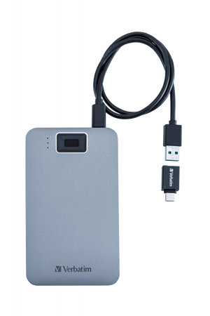 VERBATIM ZEWNĘTRZNY DYSK TWARDY, EXECUTIVE FINGERPRINT SECURE HDD, 2.5", USB 3.0 (3.2 GEN 1), 2TB, 53653, SZARY, SZYFROWANY Z CZYT
