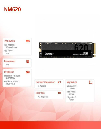 LEXAR DYSK SSD NM620 2TB NVME M.2 2280 3300/3000MB/S
