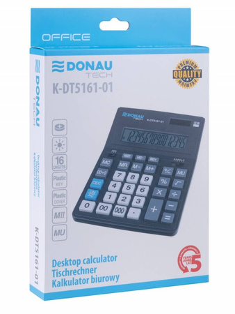 KALKULATOR BIUROWY 201X155X35MM DONAU TECH OFFICE CZARNY SOLARNE+BATERIA